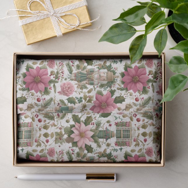 Grüner Nussknacker mit festlichen Blumen Seidenpapier (Geschenk)