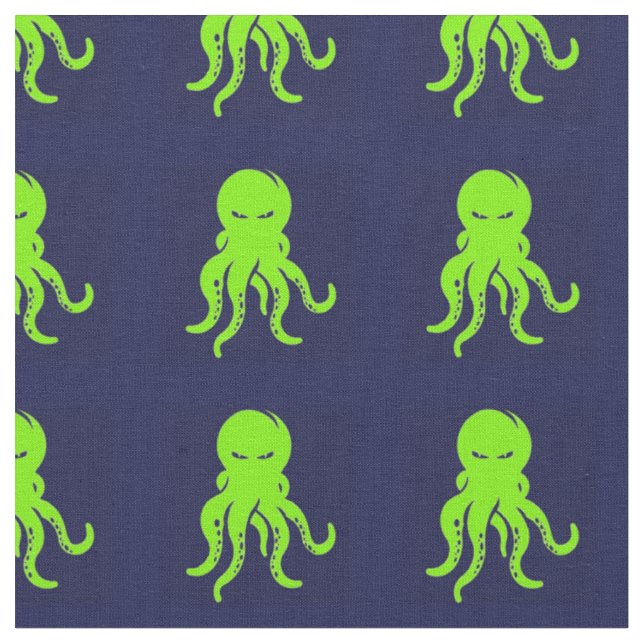 Grüner Oktopus auf blau Stoff (Nahaufnahme)