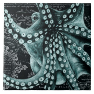 Grüner Oktopus Buntstiftkarte Fliese
