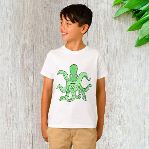 Grüner Oktopus Charakter Quirlige Meerestiere T-Shirt