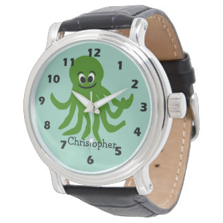 Grüner Oktopus-Design Armbanduhr
