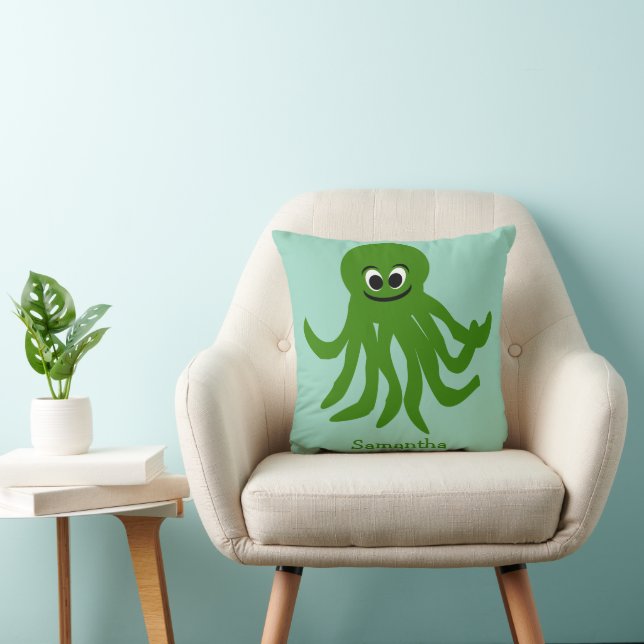 Grüner Oktopus-Design personalisiert Kissen (Stuhl )