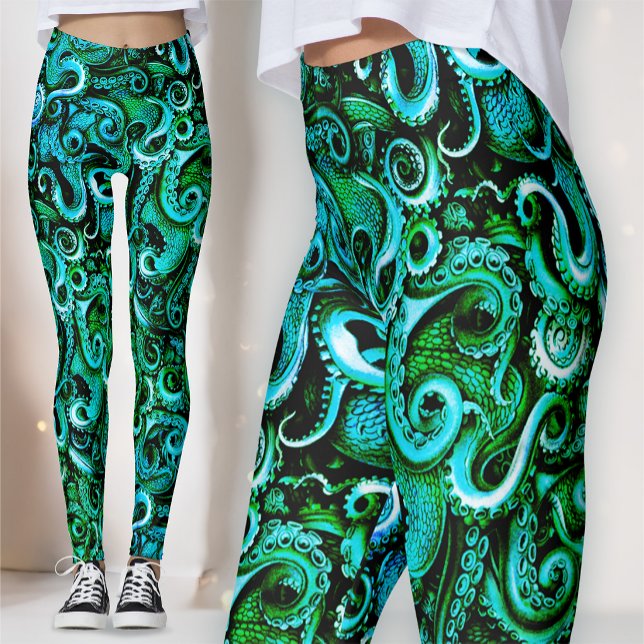 Grüner Oktopus Tentacles Leggings-See-Steampunk Leggings (Von Creator hochgeladen)