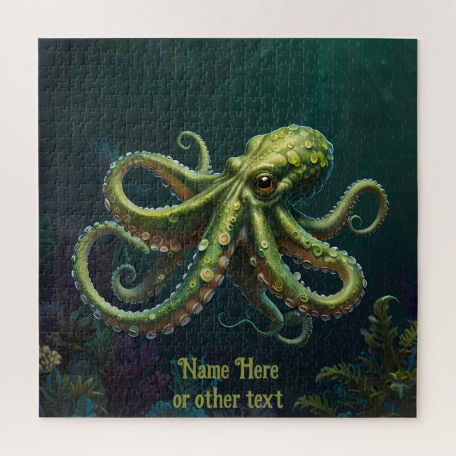 Grüner Oktopus unter dem Meeresbad Puzzle (Vertikal)
