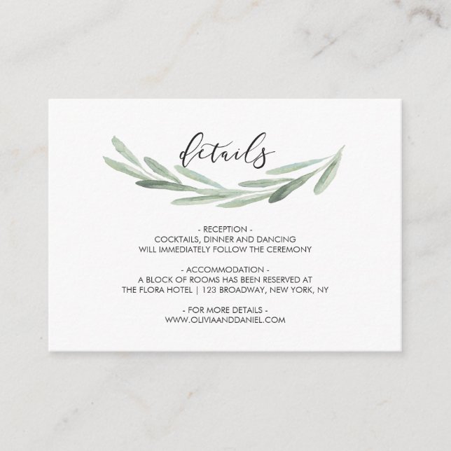 Grüner Olive Branch Wreath Rustic Wedding Details Begleitkarte (Vorderseite)