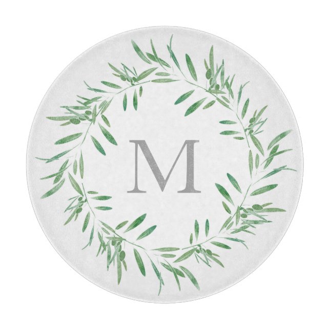 Grüner Olive-Kranz Schneidebrett (Vorderseite)