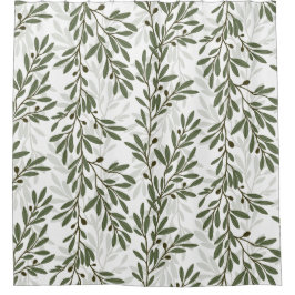 Grüner Olivenbaum Zweig Mittelmeer Muster Duschvorhang