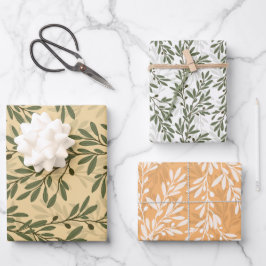Grüner Olivenbaum Zweig Mittelmeer Muster Geschenkpapier Set