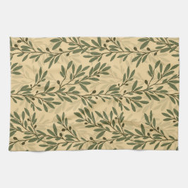Grüner Olivenbaum Zweig Mittelmeer Muster Geschirrtuch