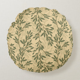 Grüner Olivenbaum Zweig Mittelmeer Muster Rundes Kissen