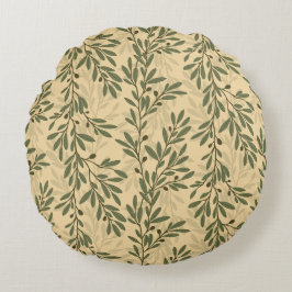 Grüner Olivenbaum Zweig Mittelmeer Muster Rundes Kissen