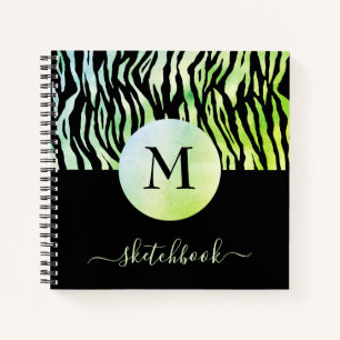 Grüner Ombre-Glam-Tierdruck-Monogramm-Skizzenbuch Notizbuch