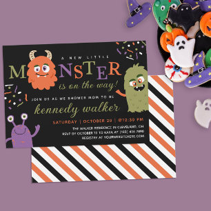 Grüner Orange Kleiner Monster Halloween Baby Showe Einladung
