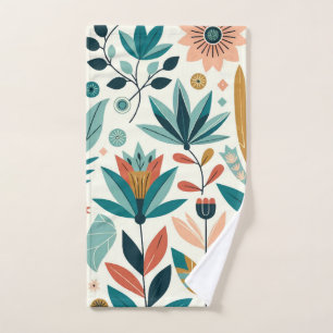 Grüner Oranger Fetter Moderner Blumenprint Badhandtuch Set