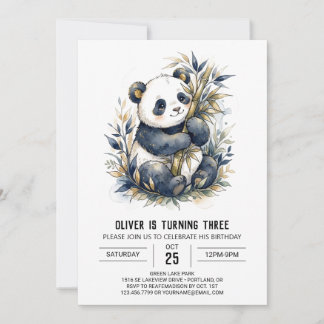 Grüner Panda-Bambus-Geburtstag Einladung