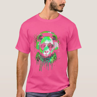 grüner Panda Bär DJ mit Kopfhörern und Sonnenbrill T-Shirt