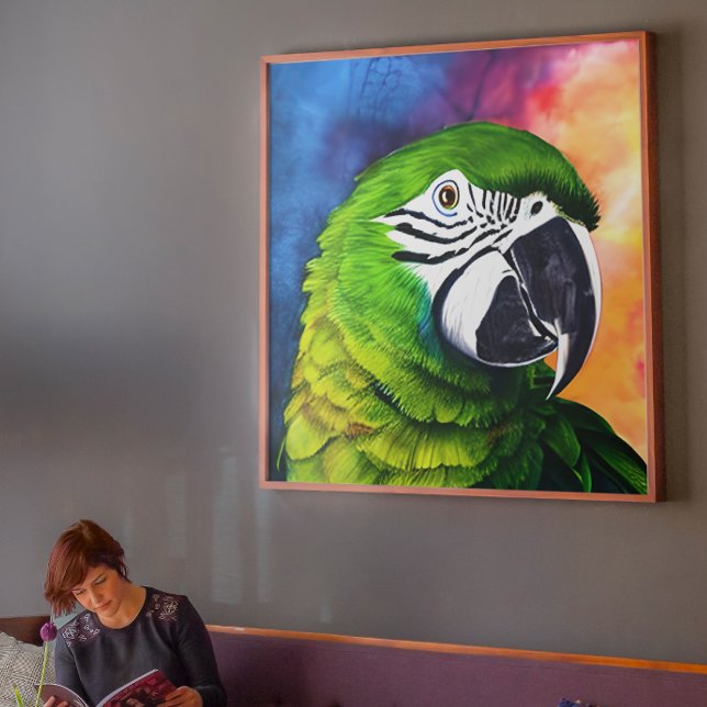 Grüner Papagei mit niedlicher KI Leinwanddruck (Von Creator hochgeladen)