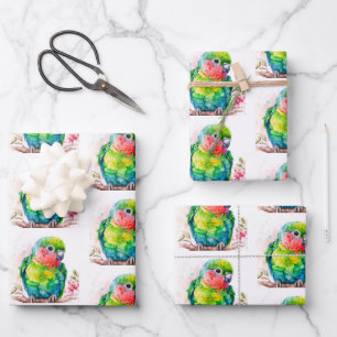 Grüner Papagei - Niedlicher Baby Bird Geschenkpapier Set