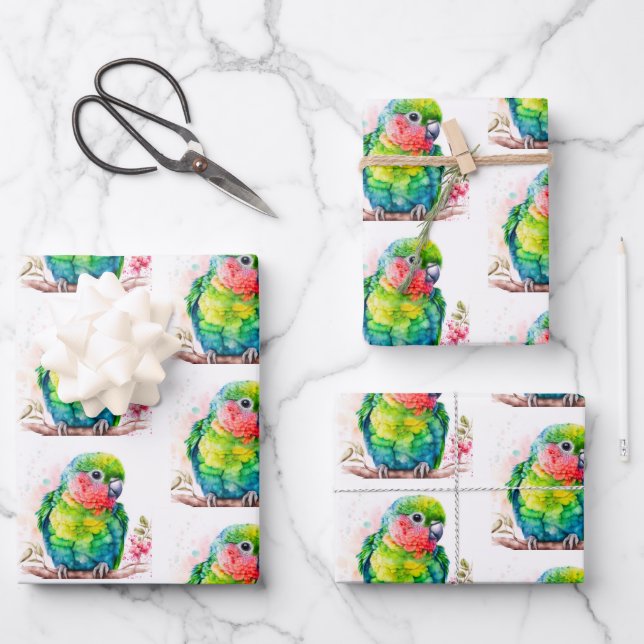 Grüner Papagei - Niedlicher Baby Bird Geschenkpapier Set (Vorderseite)
