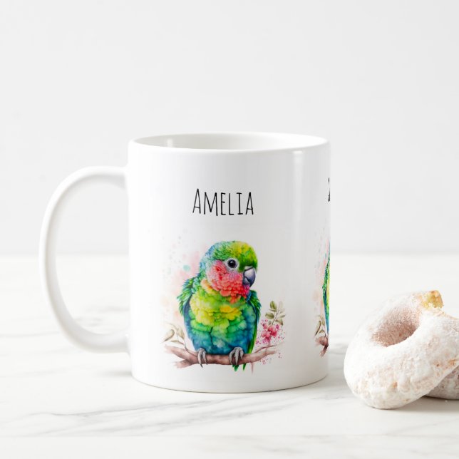 Grüner Papagei - Niedlicher Baby Bird Kaffeetasse (Mit Donut)