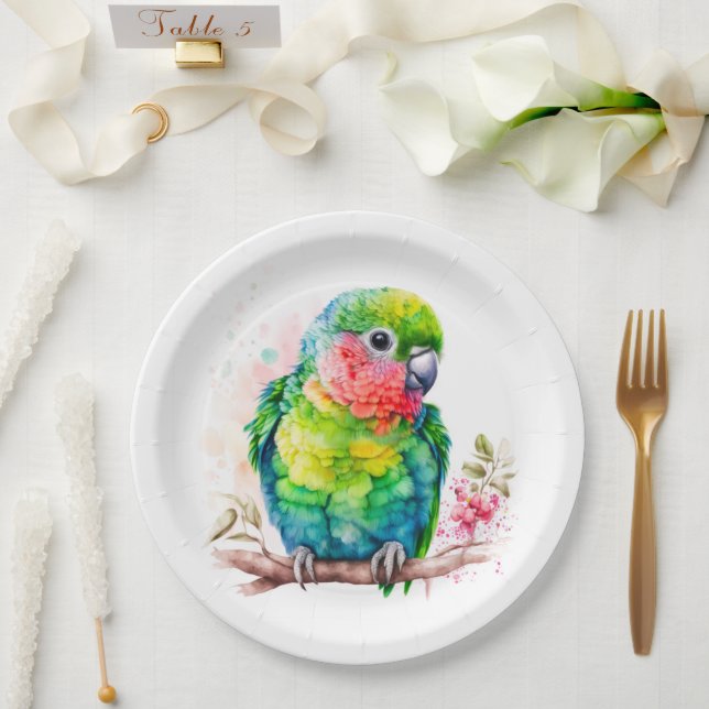 Grüner Papagei - Niedlicher Baby Bird Pappteller (Hochzeit)