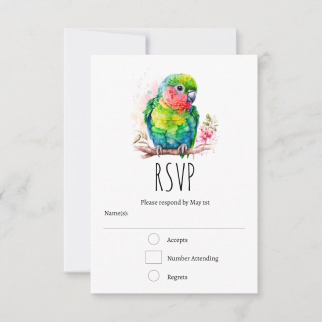 Grüner Papagei - Niedlicher Baby Bird RSVP Karte (Vorderseite)