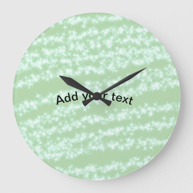Grüner Pastell-Glitter-Sparkling-Name-Text Boho Re Große Wanduhr (Vorderseite)