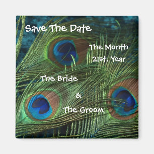 Grüner Pfau, der Save the Date Wedding ist Magnet