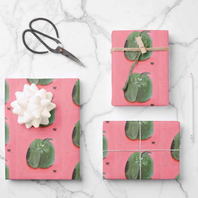 Grüner Pfeffer Geschenkpapier Set (Vorderseite)