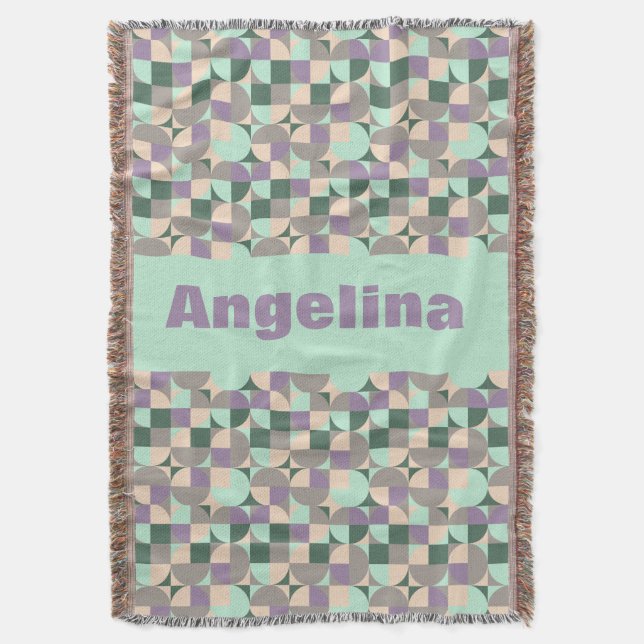 Grüner Pfefferbeige abstrakter geometrischer Muste Decke (Vorderseite Vertikal)