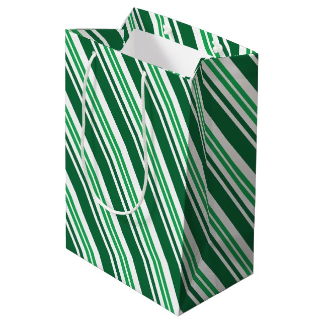 Grüner Pfefferminzstreifen Mittlere Geschenktüte (Rückseite Schrägansicht)