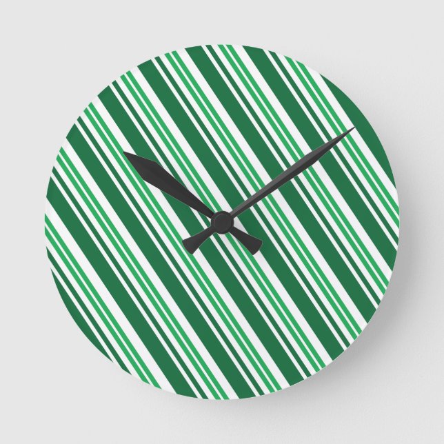 Grüner Pfefferminzstreifen Runde Wanduhr (Vorderseite)