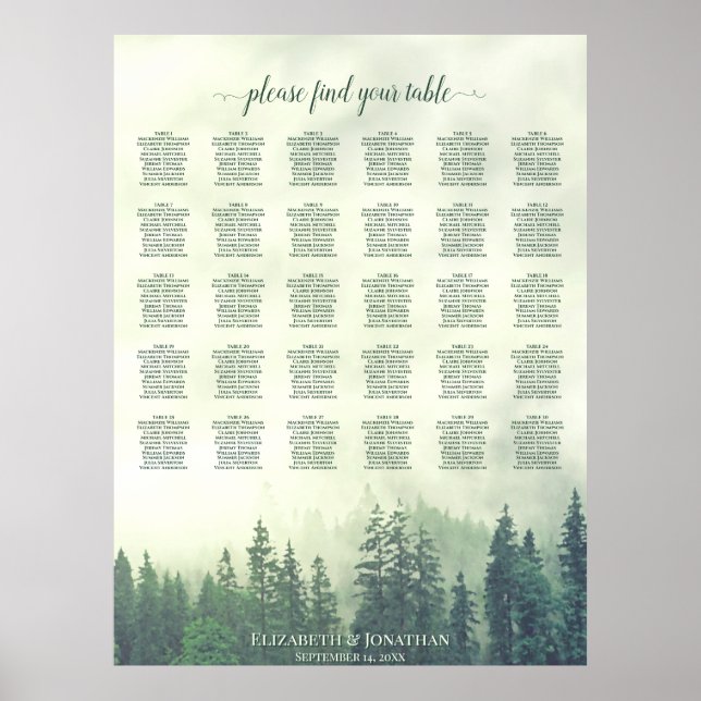 Grüner Pinienwald 30 Tafelübersicht Poster (Vorne)