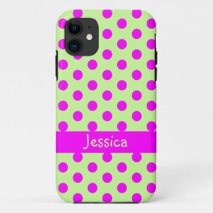Grüner Pink Polka Dots Muster Mädchenname Case-Mate iPhone Hülle