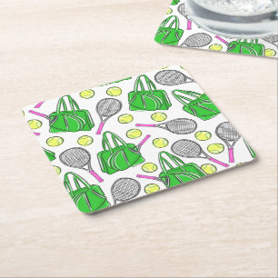 Grüner Pink Tennis Preppy Rechteckiger Pappuntersetzer