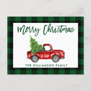 Grüner Pinsel Schrift Vintage-LKW Weihnachten Kari Postkarte