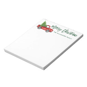 Grüner Pinsel Schrift Vintage-LKW Weihnachtsbaum Notizblock