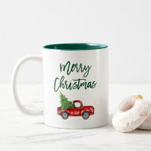 Grüner Pinsel Schrift Vintage-LKW Weihnachtsbaum Zweifarbige Tasse