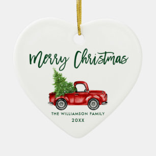Grüner Pinsel Schrift Vintage Rotes Lastwagen Herz Keramik Ornament