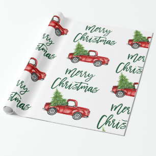 Grüner Pinsel Schrift Weihnachten Vintage LKW Geschenkpapier