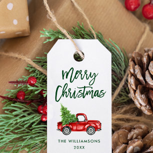 Grüner Pinsel Weihnachten Vintager Truck Geschenkanhänger