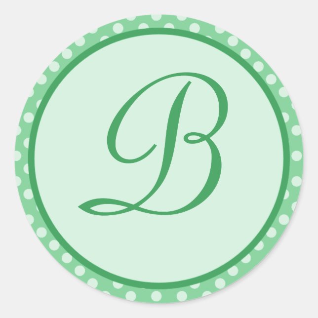 Grüner Polka Dot Monogram, Anfangsklecker Runder Aufkleber (Vorderseite)
