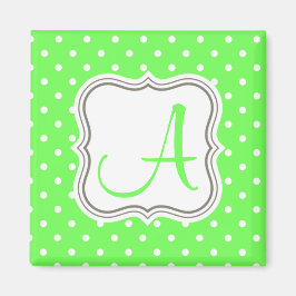 Grüner Polka dots Monogramm Anfangsname elegant Magnet