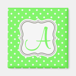 Grüner Polka dots Monogramm Anfangsname elegant Magnet