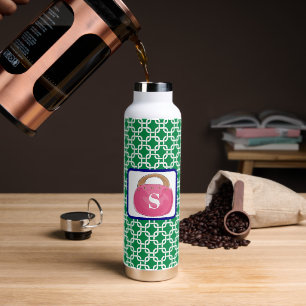 Grüner Preppy-Bermuda-Tasche mit weißem und rosa M Trinkflasche