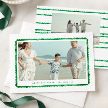 Grüner Preppy-Weihnachtsgruß mit Familienfoto