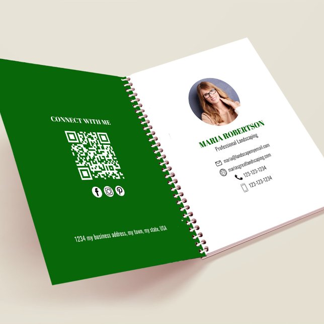 Grüner professioneller QR-Code für Foto-Geschäfte  Notizbuch (Businesses add your photo or logo simple minimalist notebook.)