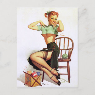 Grüner Pullover Pin Up Postkarte