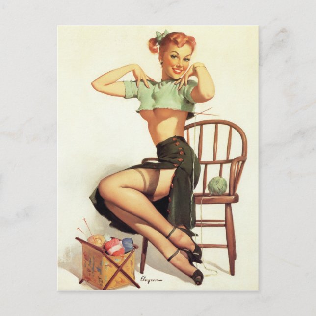 Grüner Pullover Pin Up Postkarte (Vorderseite)
