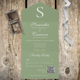 Grüner QR-Code für das moderne Monogramm All In One Einladung